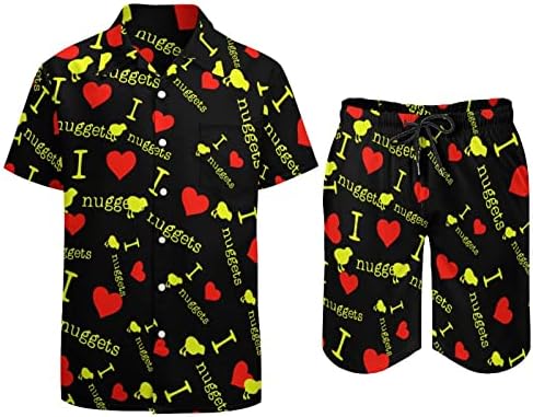 Сакам пилешки грутки мажи 2 парчиња хавајски сет копче-долу кошули со кратки ракави, панталони за плажа лабаво вклопни манжетни тренерки