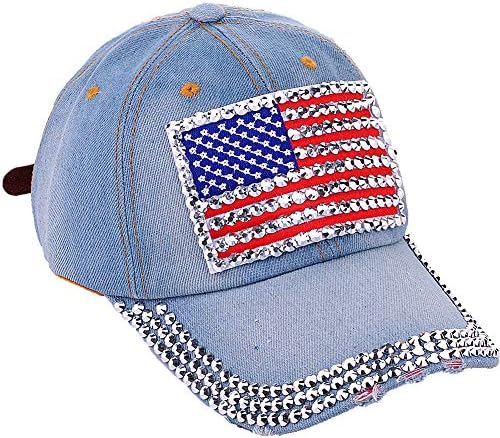 Cruoxibb USA Bling Baseball Cap Sparkle American Flag Flag за мажи жени хип -хоп капачиња