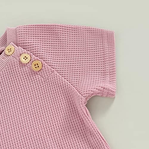 Детето бебе момче облека облека лето вафли плетени кратки ракави копчиња маица еластични шорцеви за половината поставени 0-3T облеки