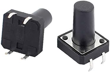 X-Ree 5pcs 12mmx12mmx15mm панел PCB Тементарен контакт Цилиндричен црно копче на копчето за притисок 4 терминали (5 Unids 12mmx12mmx15mm