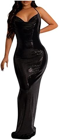 Nokmopo формални фустани за жени мода со цврста боја на половината, избркана рафла Сплит V-врат со долги ракави фустан