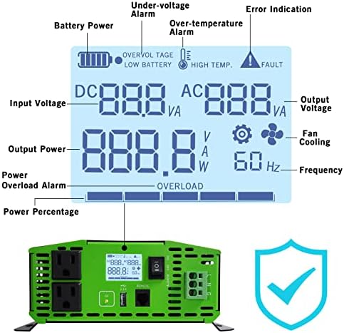 Leaptrend 1000w Исклучување Мрежа Инвертер, 12v DC ДА 110V AC КОНВЕРТОР со AC Приклучоци 2.4 USB Порт Далечински Прекинувач ЗА RV Автомобил