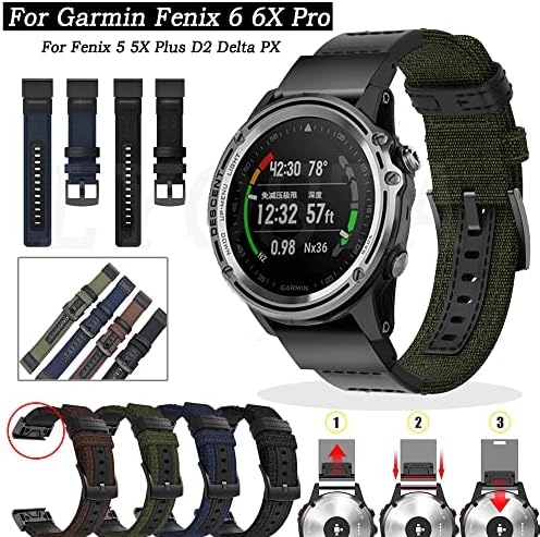 DJDLFA 26 22mm Canvas Band Watchband Ремен За Garmin Феникс 5 5X Плус 6 6X 6S Pro 935 3HR Паметна Нараквица Брзо Лесно Вклопување Ремен За Нараквица