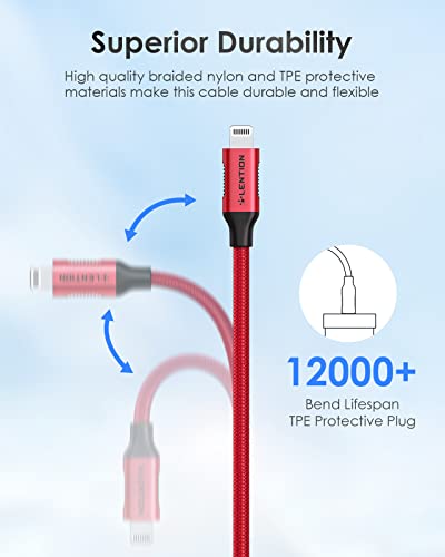 Lent usb c до молња iPhone кабел MFI Сертифициран кабел за полнење на типот Ц 6.6ft, најлонски плетенка кабел за полнач, компатибилен
