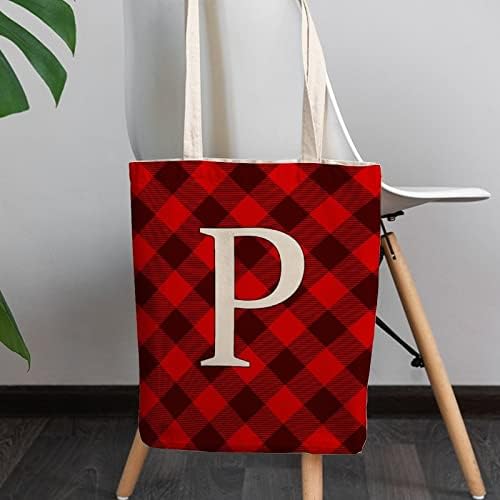 Прилагодена Божиќна азбука буква и монограм за платно торба за почетна торба за купување за книги за плажа за патувања