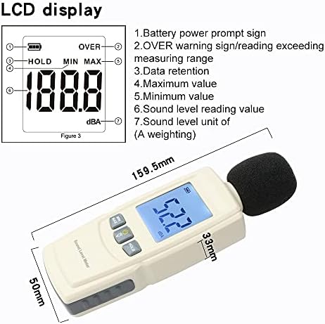 Инструмент за мерење на бучава ZLXDP DB метар 30 ~ 130DB мини аудио ниво на звук мерач на децибела монитор за дијагностичка алатка паметен сензор