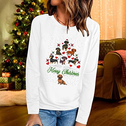 Xiloccer Секси Божиќни блузи за жени кои се обидени Божиќни печатење дневни кошули, маица со долги ракави на вратот, симпатична