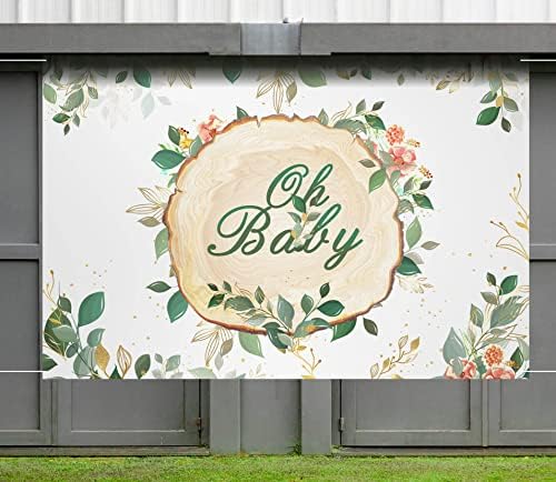 Декорации за бебиња за бебиња за туш за девојче или момче- шумско зелено со ох бебе знак, бебе туш за туширање wallид задникот, декора за родови