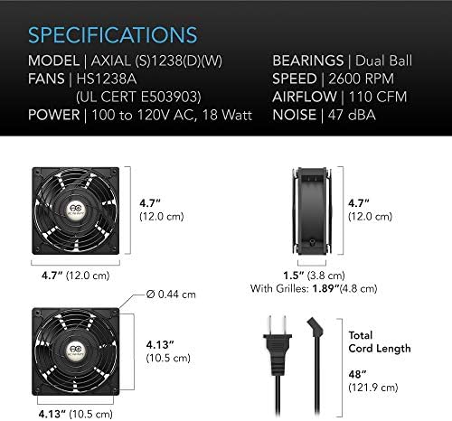 AC БЕСКОНЕЧНОСТ АКСИЈАЛЕН 1238, Вентилатор За Мафини, 120V AC 120mm x 38mm Голема Брзина, UL-Сертифициран ЗА Самостојно Ладење Вентилација