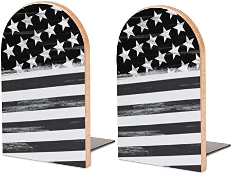 Црно Американско Знаме Дрво Декоративни Книги Не-Пропадна Книга Крај За Полици 1 Пар 7 Х 5 Инчи