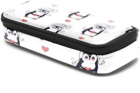 Симпатична пингвин во топла капа 84x55in кожен молив со молив, торба со пенкало со двојна торбичка за складирање торби за торби за торби