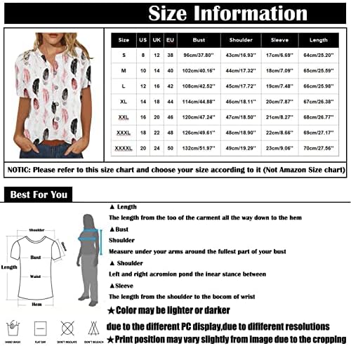 Женски врвови облечени лежерни памучни постелнини копче надолу кошули трендовски графички графички печатени маици со краток ракав за кратки ракави на вратот