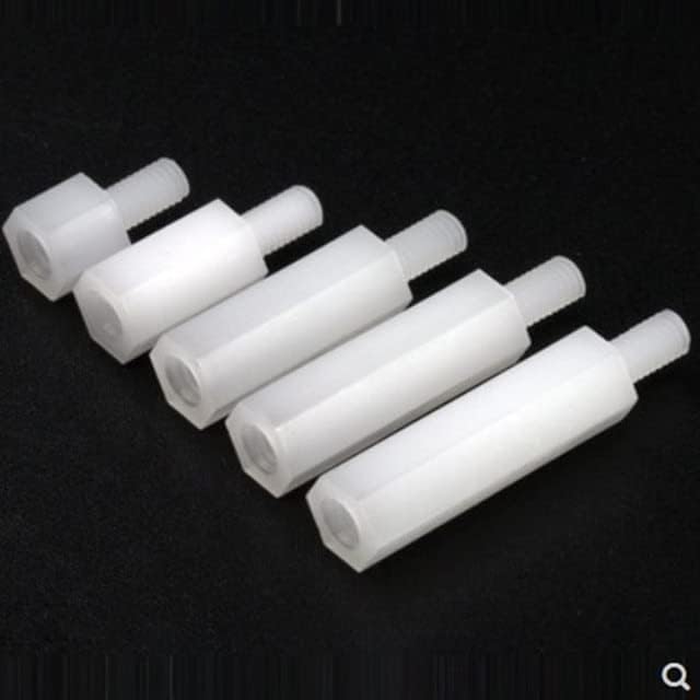 Separador de nailon blanco y negro de 20-50 unids/lote, m2 m2.5 m3 m4 * l + 6, Espaciador de Plástico de nailon macho a hembra