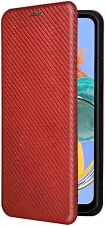 Заштитна футрола компатибилен со Samsung Galaxy M14 5G Case, луксузни јаглеродни влакна PU+TPU хибриден случај Целосна заштита од облик на шок -обложување на флип -куќиште на кап?