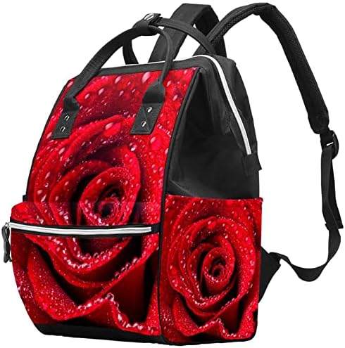Црвена роза цветна торба за пелена ранец бебе бебето менување торби со повеќе функции торба за патување со голем капацитет