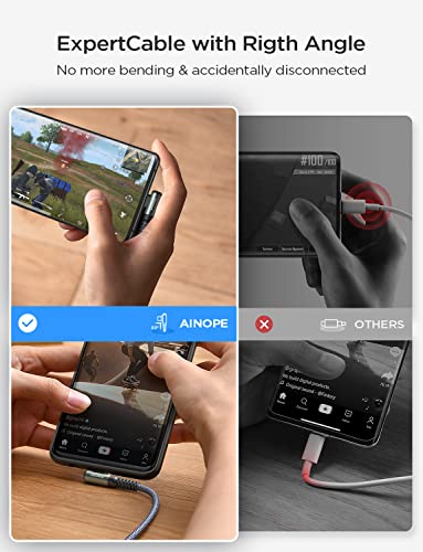 AINOPE USB C Кабел ДО USB C 100W 2-Пакет 10ft, Тип C До Тип C Кабел Прав Агол 5A USBC ДО USBC Кабел За Брзо Полнење За MacBook Pro 2020, iPad Pro 2020, iPad Air 4, Galaxy S22, Google Pixel, Switch