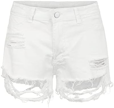 Beuu плус фармерки со големина на жени обични летни фармерки со високи половини со тексас, потресени валани полите панталони панталони