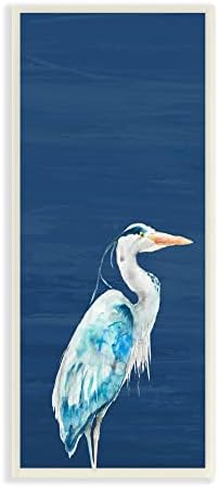 Студената индустрија Egret Sea Bird што стои длабоко сино океански позадина, дизајн од Пати Ман, 7 x 17