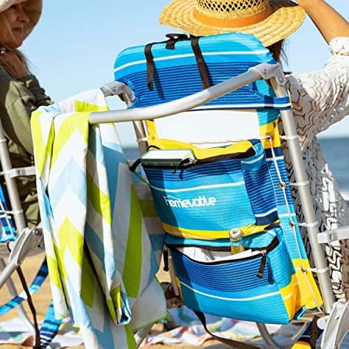 Домашен преклопен ранец на плажа стол со 5 позиции, бар за пешкири, ладилна торбичка, торбичка за складирање, држач за чаши и држач