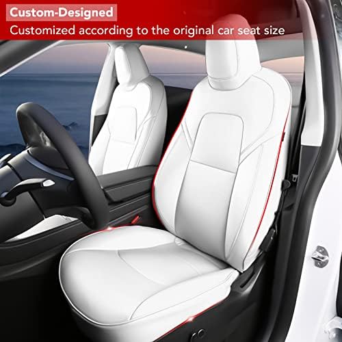 BASENOR TESLA MODEL Y SEAT COVER Бела кожена автомобилска седиште за заштита од перниче за заштита на модел Tesla Y 2020 2021 2022 2023 Бело