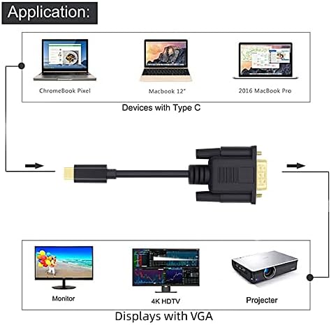 NFHK USB 3.1 Type C USB-C извор на VGA RGB 1080P прикажува машки кабел за монитор за лаптоп 1,8M