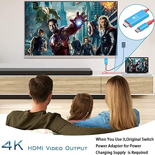 Bourguse USB C до HDMI кабел за Nintendo Switch/Switch OLED, 2M/6,6FT Mini Switch Dock со излез од 1080p@60Hz, порта за полнење