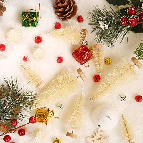 Сатиниорни 60 парчиња вештачка мини новогодишна елка сисал снежни дрвја шише четка за новогодишни борови дрвја украси со дрвена
