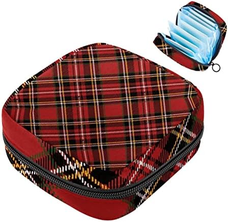 Санитарна торба за складирање на салфетка, торбичка за подлога, торбичка за подлога, мала торба за шминка, црвена карирана лента