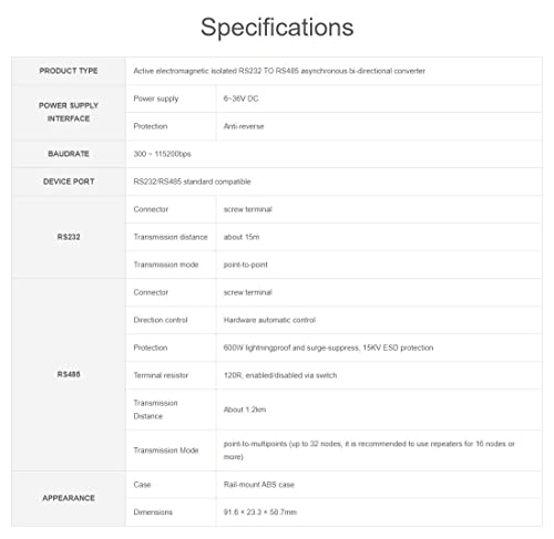 Конвертор на RS232 до RS485, активен дигитален изолација сериски конвертор, поддршка за железница, 600W молња и анти-сурџ