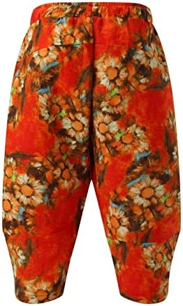 Машка машка панталона со отворена нога со џебови машки пролетно лето цветни памучни панталони од памук, лабави печатени целосни печати 6