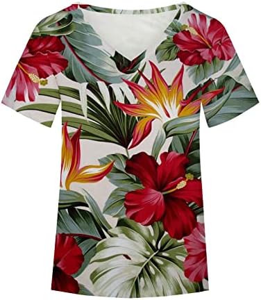 Tee жени лето есен 2023 година Краток ракав против вратот памучен графички печатење цветен бранч Топ маица за дами ni ni