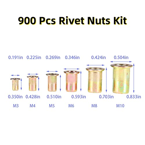 Комплет За Навртки за Навртки од СИТЕ ЈАГЛЕХИДРАТИ 900 Парчиња Метрички Цинк Челик, Нерѓосувачки Челик, Алуминиумски Навој Навртки Вметнете