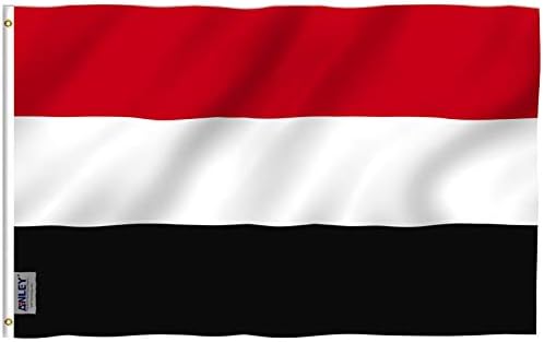 Anley Fly Breeze 3x5 стапки Јемен знаме - живописна боја и избледена доказ - заглавие на платно и двојно зашиени - Република Јемен знаме полиестер со месинг гром 3 x 5 ft