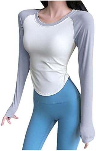 Womenенски кошули со долг ракав со долг ракав Брзо суво тренингот трчање фитнес лекувани врвови на бои за крпеница тенка исечена блуза