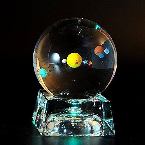Сончев систем 3Д кристална топка со LED ламба база чист стаклен подарок за роденден за деца, наставник по физика, подароци за Денот
