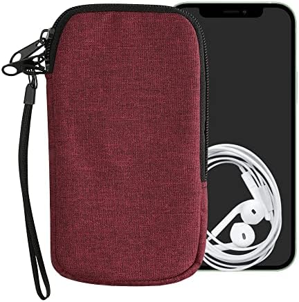 KWMobile ткаенина Телефонска торбичка Големина L - 6,5 - Универзален ракав торба за мобилен паметен телефон со патент, лента за зглоб - темно