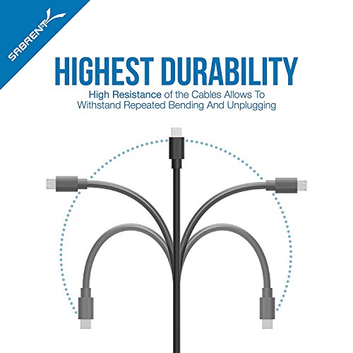 Сабрент [6-Пакет 22awg Премиум 3ft Микро USB Кабли СО Голема Брзина USB 2.0 Машки До Микро Б Синхронизација И Полнење Кабли [Црна]