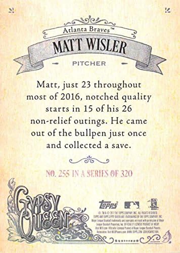 2017 Топс Цигански кралица 255 Мет Вислер Атланта Брејвс Бејзбол картичка