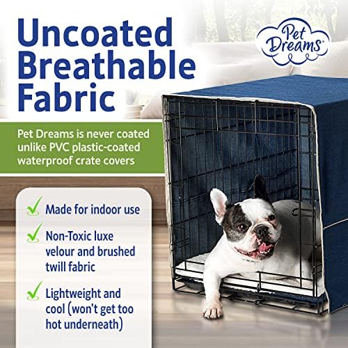 Соништа за домашни миленици - Голем 36 инчен сафир сина боја за дишење гајба и нетоксичен кревет за кучиња сет луксуз велур, машина за миење