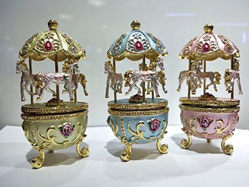 Znewlook Faberge јајце со коњски рингишпил кутија кутија јајце резба музичка кутија јајце музика кутии декорација роденденски