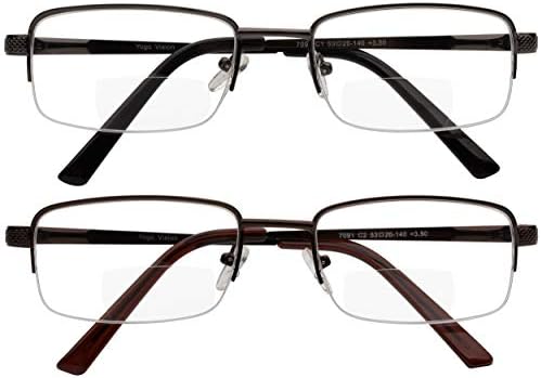 Очили за читање на јого визија сет од 2 бифокални половина раб метални очила за читање на квалитетни читатели на пролетни шарки мажи и
