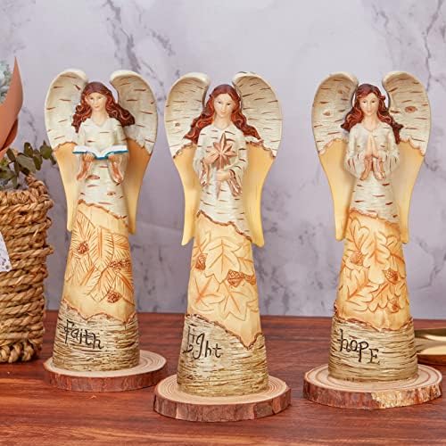 Qmaggice сет од 3 ангелски фигурини, ангелски статуи за украси за дома, исклучително врежани колекционери на ангели, убави статуи и колекционери на ангели, статуа на ста