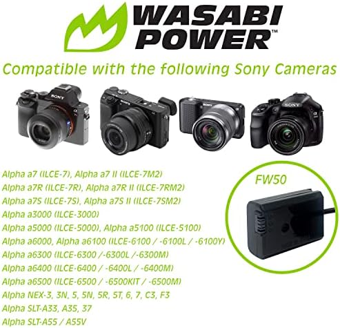 Wasabi Power DCC-FW50 Dummy Battery DC спојник со USB-C влез за Sony AC-PW20 NP-FW50 и SONY ALPHA A7 A7R II A7S II A37 A55 A6000