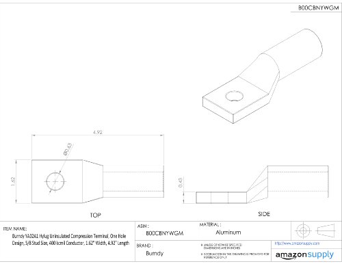 Burndy YA32A1 Hylug Uninsulated Compression Terminal, еден дизајн на дупки, големина од 5/8 обетка, 400 kcmil спроводник, 1,62