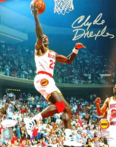 Clyde Drexler Autographed Houston Rockets 8x10 Lay Up Photo- JSA W *Silver - Autographed NBA фотографии