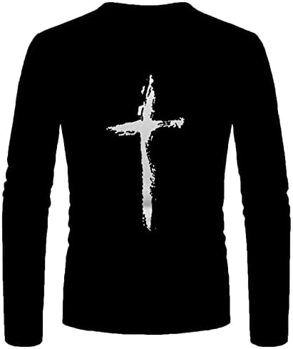 Кошули за мажи со долги ракави мускули фитнес y2k графички маици Исус крст вера пуловер кошули случајно стилски
