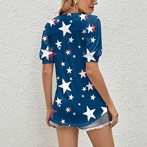4-ти јули кошули жени во САД знаме лето кратки ракави v вратот маица Tie-Dye Stars labe Fit Comfy Holiday Build Tunic врвови
