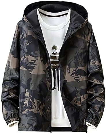 Јакни за мажи Есенски обичен маскирен печатење плус големина худи двострана носечка јакни со тенки палто