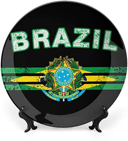 Бразилско Знаме Смешна Коска Кина Декоративна Плоча Тркалезни Керамички Плочи Занает Со Штанд За Прикажување На Декорација На Ѕидови