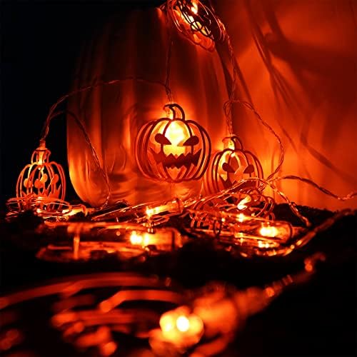 Ноќта на вештерките светла батерии оперирани украси, 5 -ти 10 -тина портокалова тиква жица, светла со тиква, симпатична бајка од тиква, плашливи